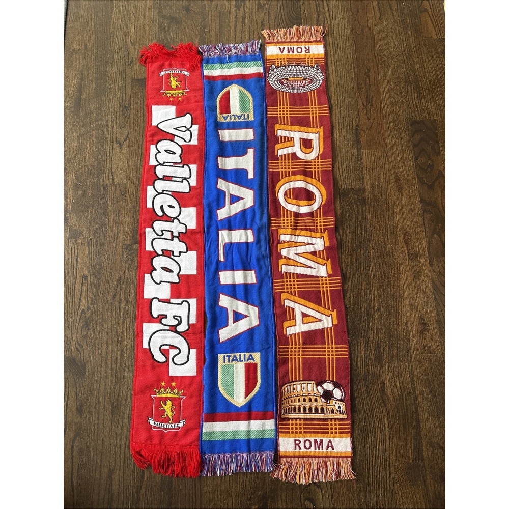 Soccer Scarfs European Lot Of 3 Futbol Football Italy, Roma Valletta Fc